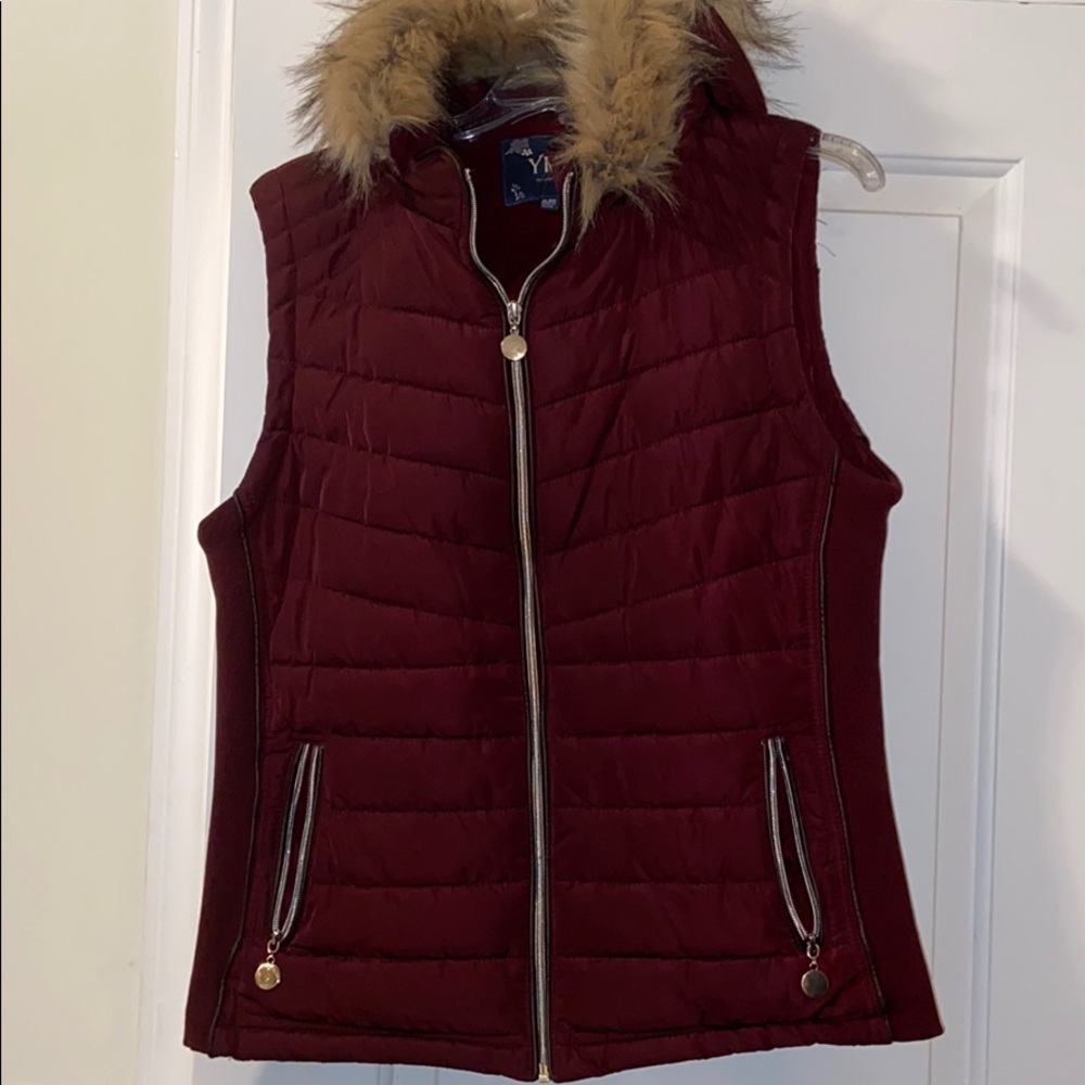 Wine color puffer vest